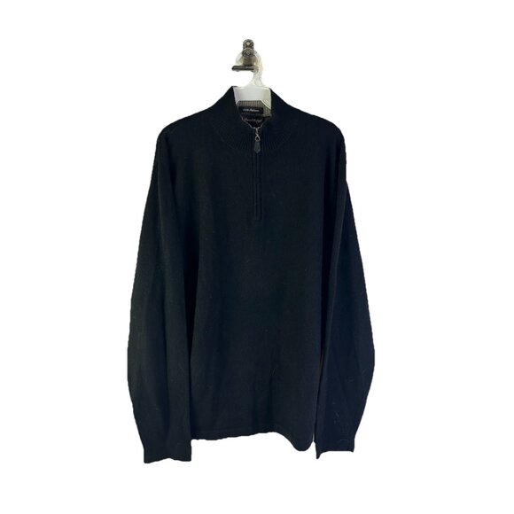 Vintage 90s Soft Cashmere Lightweight 1/2 Zip Sweater Black - Picture 1 of 7